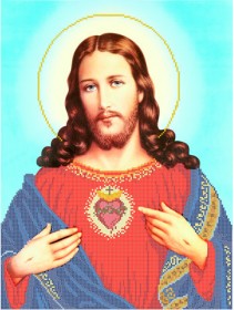 Схема на габардине для вышивки бисером Непорочное сердце Иисуса