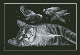 Схема вышивки бисером на габардине Сон кота