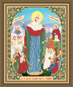 Схема вишивки бісером на габардині Образ Пр. Богородиці Всіх Скорботних радості з грошиками