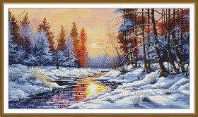 Набір для вишивки хрестиком на канвы з фоновим зображенням Зимовий захід сонця 