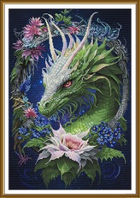 Набір для вишивки хрестиком на канвы з фоновим зображенням Квітковий дракон 