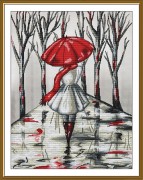 Набір для вишивки хрестиком на канвы з фоновим зображенням Червона парасолька 