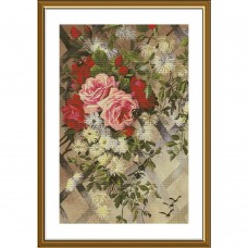 Набір для вишивки нитками на канві з фоновим зображенням В саду з троянд 