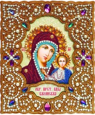 Набір для вишивки ікон бісером по дереву в перловому окладі Богородиця Казанська