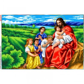 Схема вишивки бісером на габардині Ісус і діти  Biser-Art 40х60-А3008 - 164.00грн.