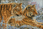 Схема вишивки бісером на габардині Тигри повна зашивка
