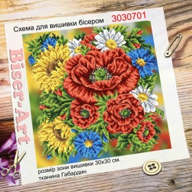 Схема вишивки бісером на габардині Букет квітів Biser-Art 3030701 - 109.00грн.