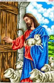 Схема вышивки бисером на габардине Ісус стукає у двері 