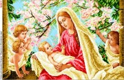 Схема вишивки бісером на габардині Мадонна з немовлям та ангелами