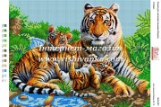 Схема для вышивки бисером на габардине Тигры