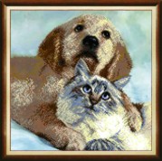Схемы для вышивания бисером на авторской канве Кошка с собакой