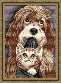 Набор для выкладки алмазной мозаикой Собака с котенком
