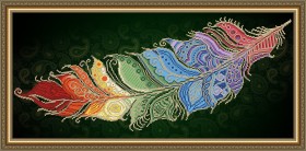 Схема вышивки бисером на авторской канве Перо жар-птицы на темном