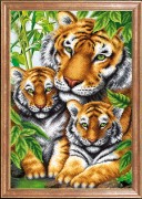 Схема вышивки бисером на габардине Тигрица с тигрятами