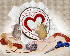 Схема вышивки бисером на атласе Мышки - рукодельницы