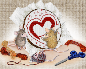 Схема вышивки бисером на атласе Мышки - рукодельницы