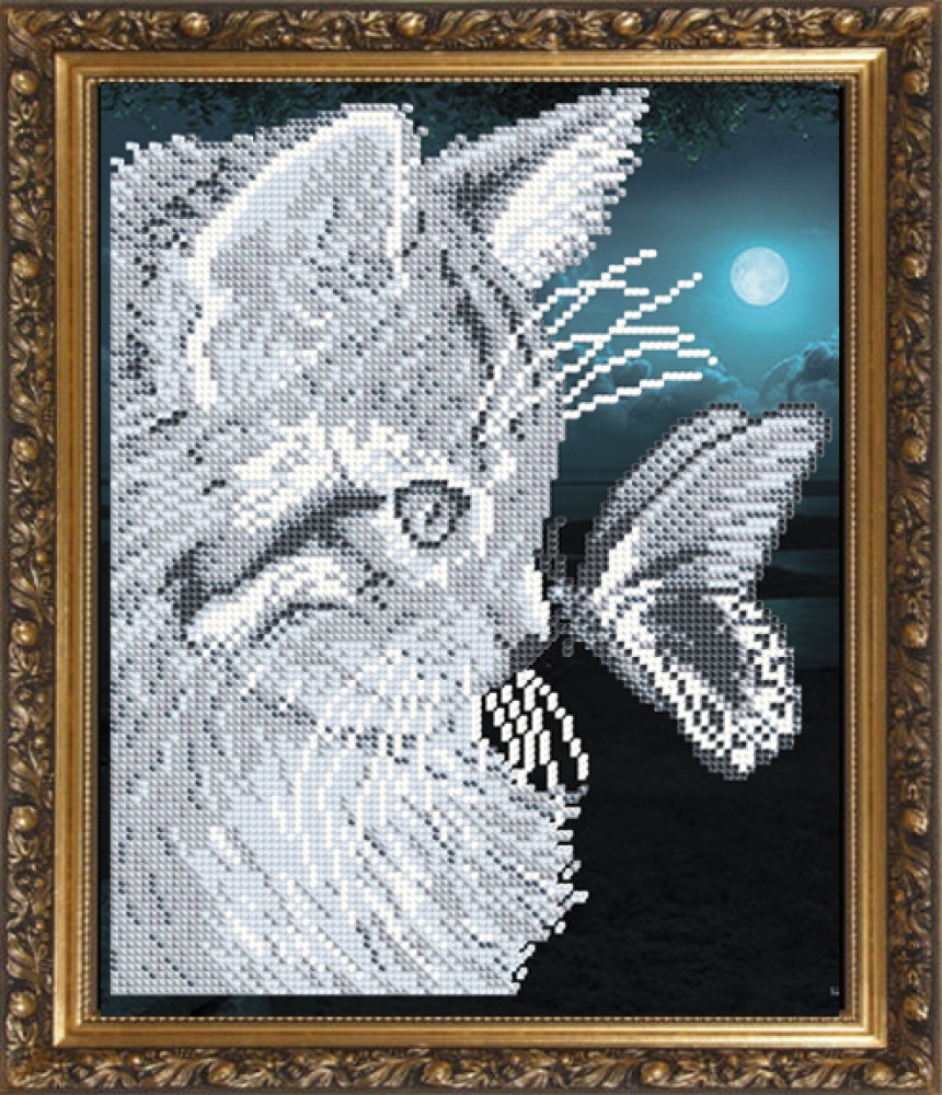 Image: Схема вышивки «кот и бабочка монохром» - Вышивка крестом