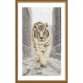 Набір для вишивки нитками на канві з фоновим зображенням Сніжний тигр