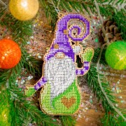 Набір для вишивки бісером по дереву Гном у фіолетовому ковпаку 