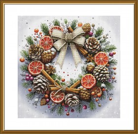 Набір для вишивки хрестиком на канвы з фоновим зображенням Різдвяний віночок 