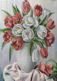 Схема вишивки бісером на габардині Букет тюльпанів