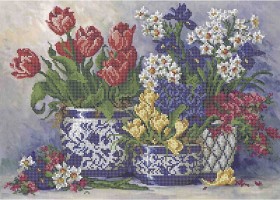 Схема вишивки бісером на габардині Весняні квіти