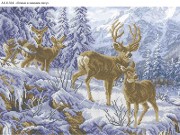 Схема для вышивки бисером на габардине Олени в зимнем лесу