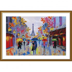 Набір для вишивки нитками на канві з фоновим зображенням Паризькі парасольки 
