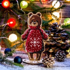 Набір для вишивки бісером по дереву Ведмедик в червоному светрі
