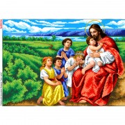 Схема вишивк бісером на габардині Ісус та діти