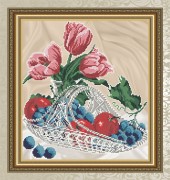 Схема для вишивання бісером на габардині Яблука і виноград в кришталі
