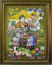 Малюнок на габардині для вишивки бісером Українська сімья