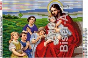 Схема вышивки бисером на габардине Ісус з дітками