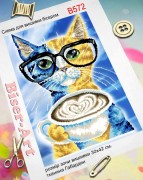 Схема вишивки бісером на габардині Кіт з кавою