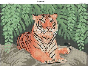 Схема вышивки бисером на габардине Тигр на скале