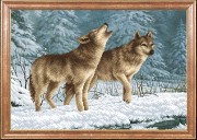 Схема для вышивки бисером на габардине Волки на снегу