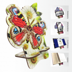 Підставка під телефон з алмазної мозаїкою Метелик в ромашках