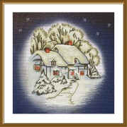 Набір для вишивки хрестиком на канвы з фоновим зображенням Снігова хатинка 