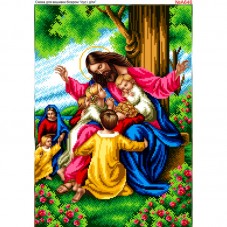 Схема вышивки бисером на габардине Иисус и дети  Biser-Art 30х40-А646