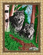Рисунок на габардине для вышивки бисером Волки в лесу