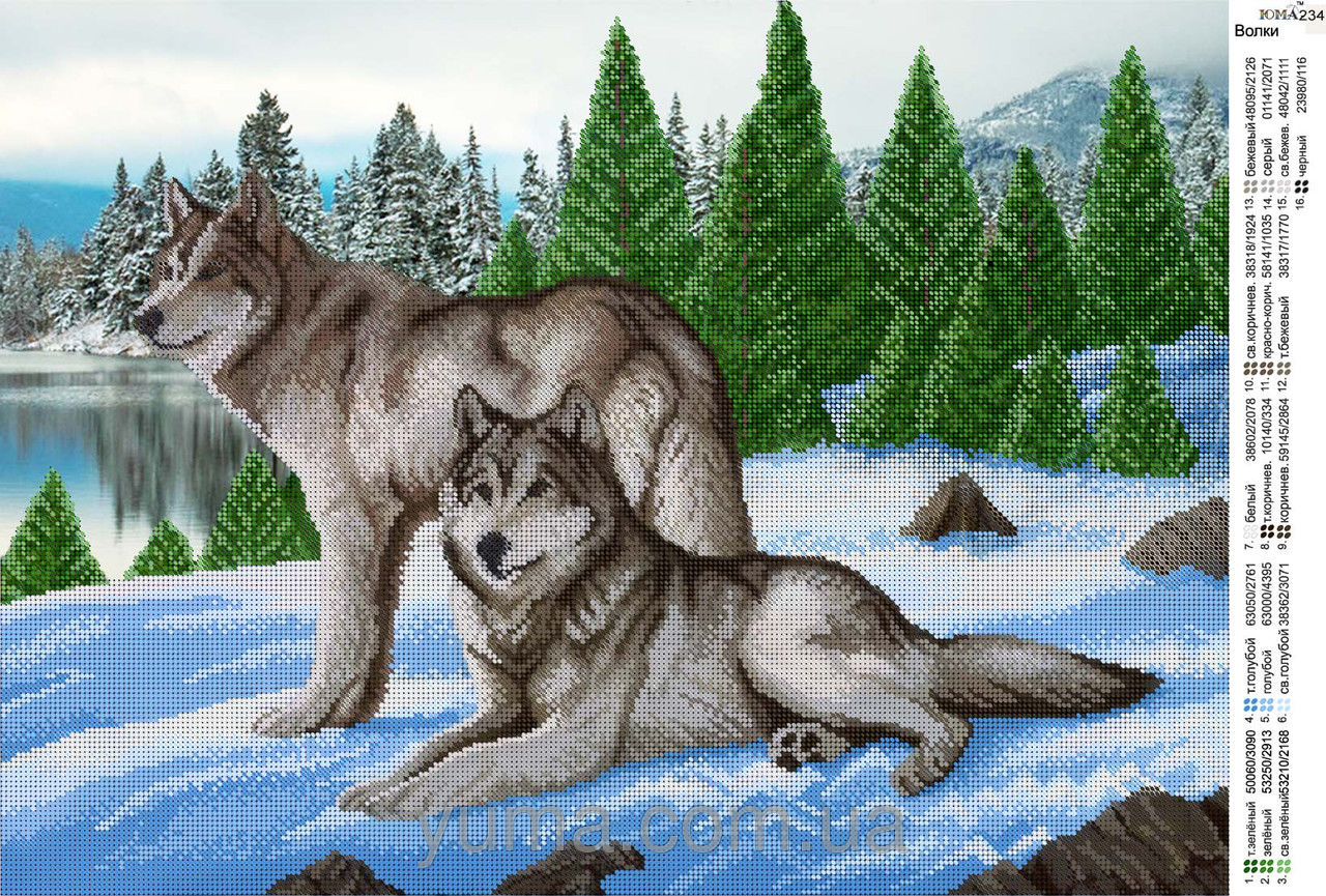 Схема вышивки волчьей пары